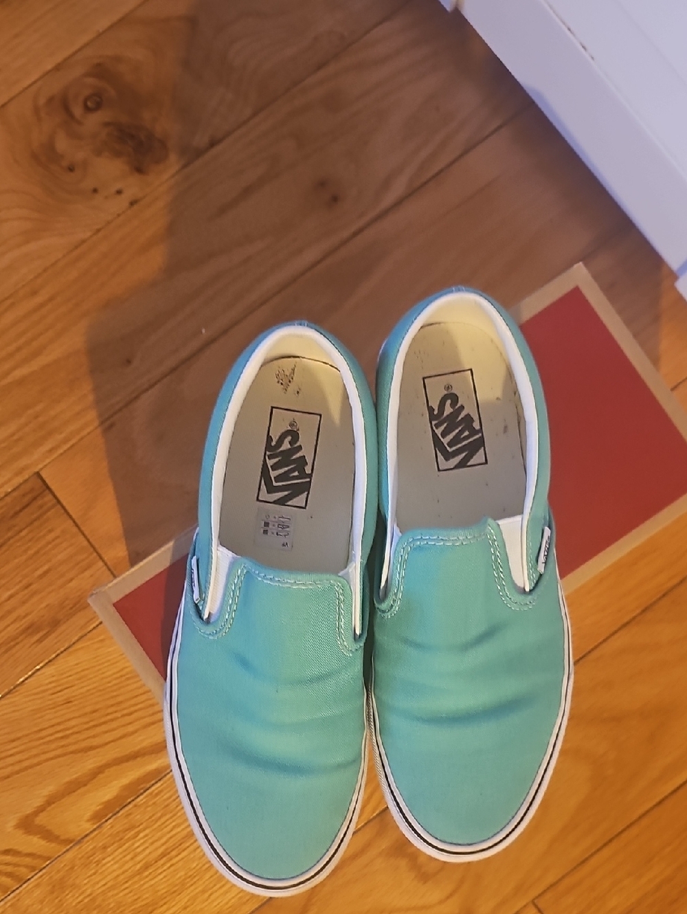 Vans Slip-On Sneakers in Teal Green and White - Picture 2 of 3